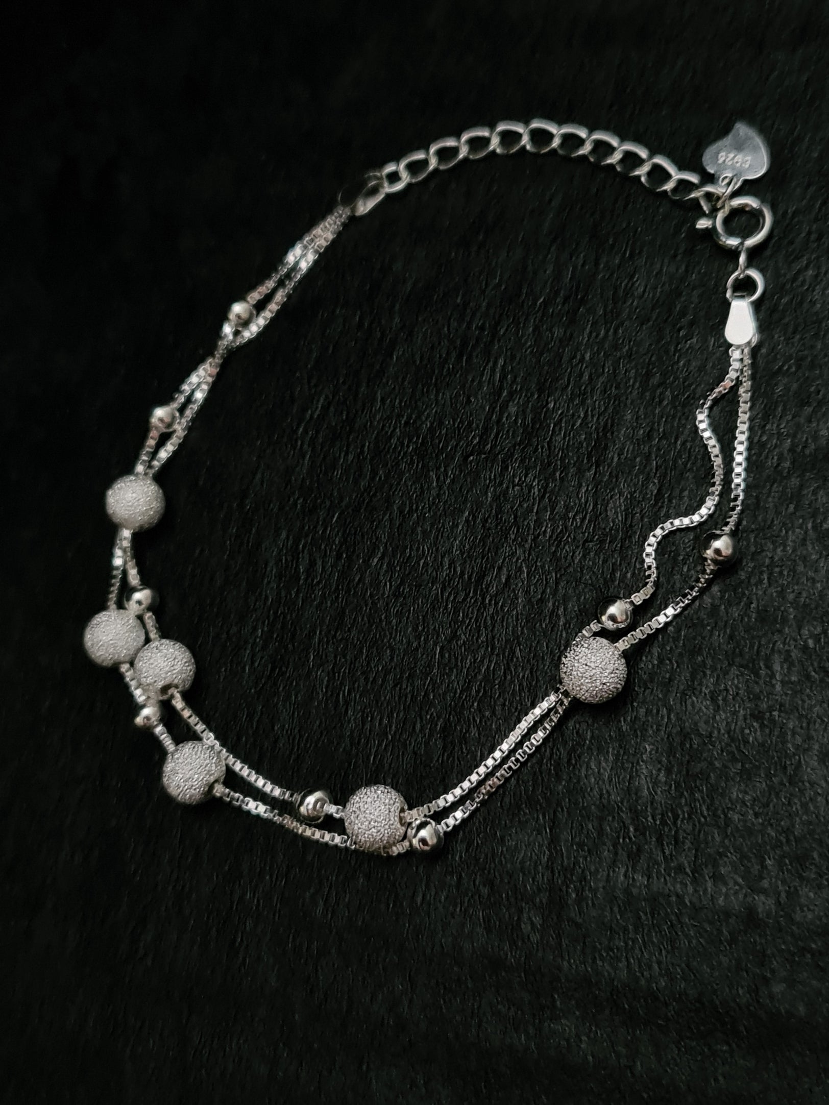 S925 Silver Matte Smooth Balls Fashion Double Chain Bracelet