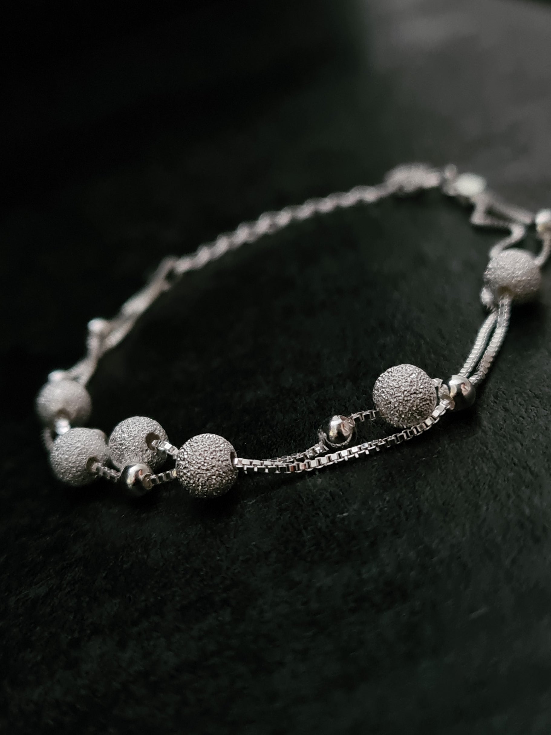 S925 Silver Matte Smooth Balls Fashion Double Chain Bracelet