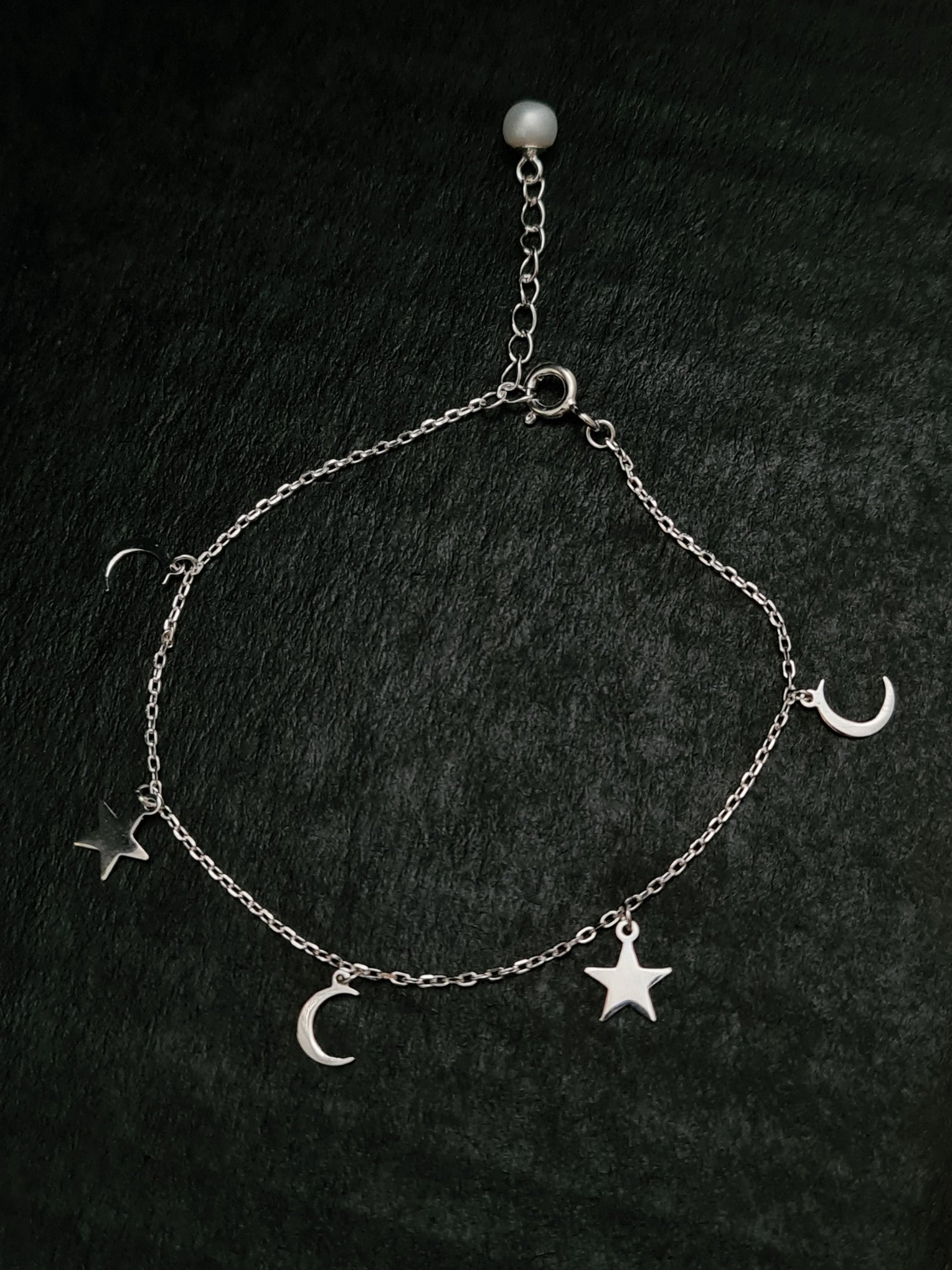 925 Sterling Silver With Platinum Plated Simplistic Star Ank Moon