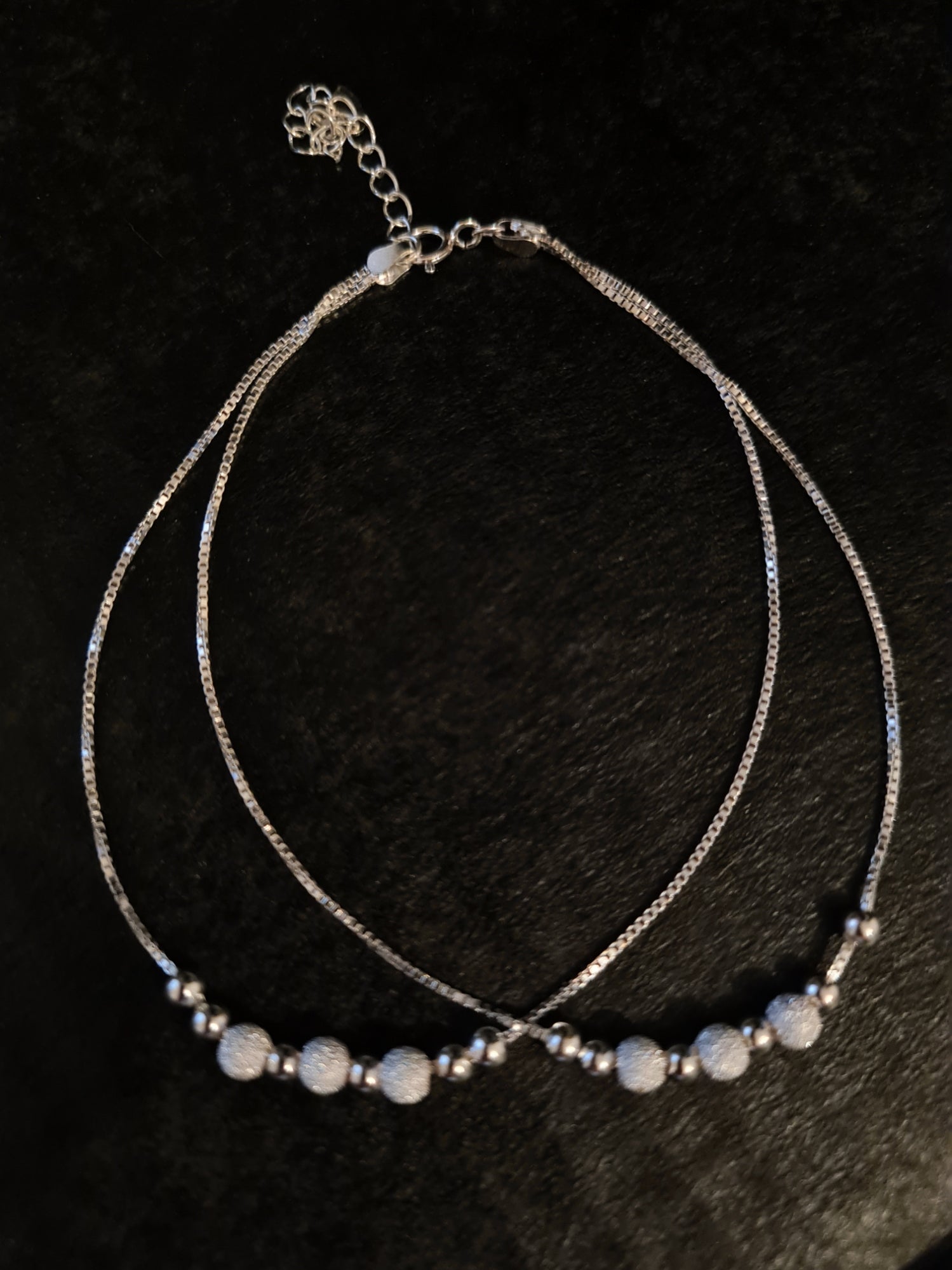 925 Sterling Silver Round Beads Double Anklet