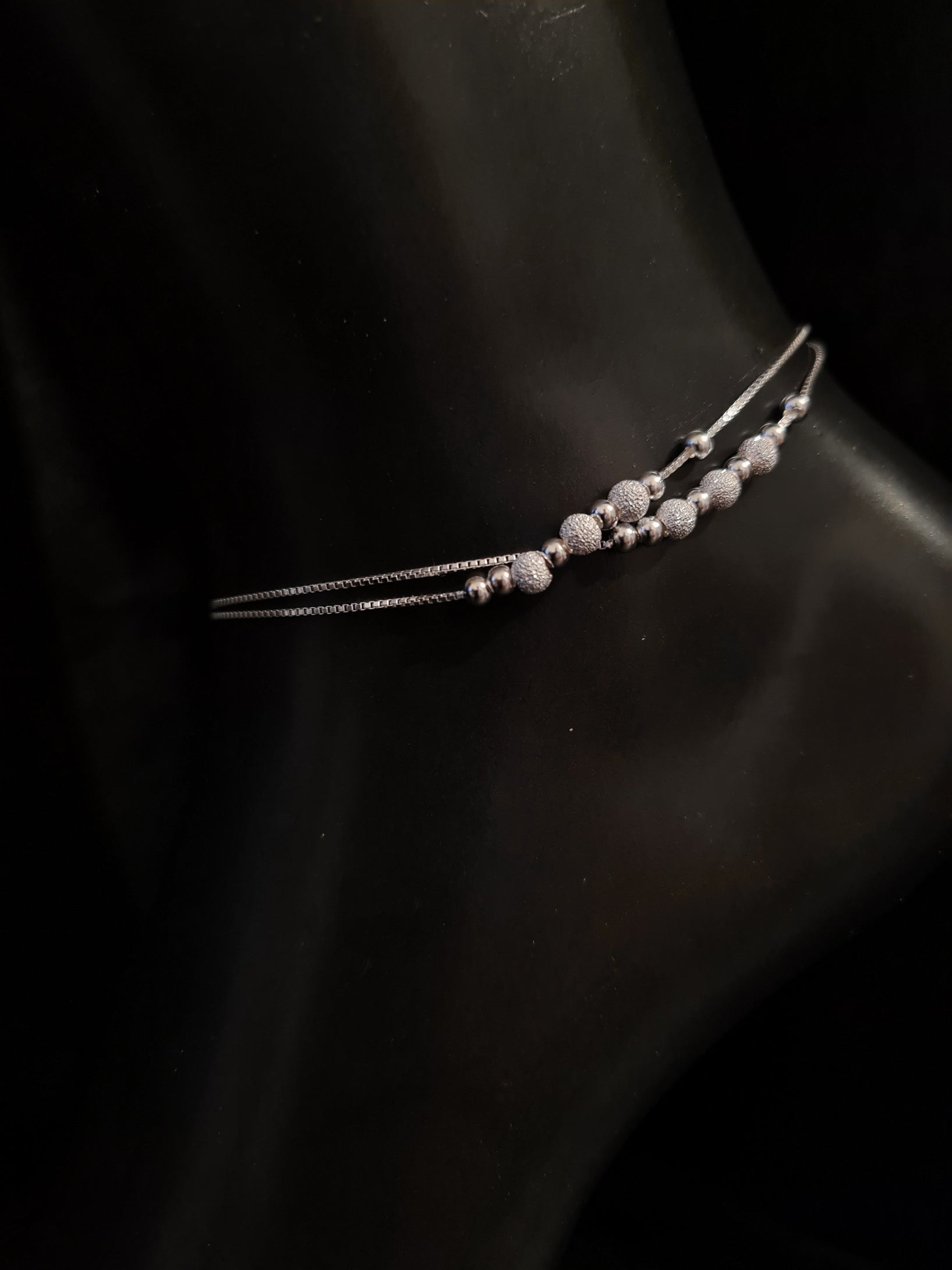 925 Sterling Silver Round Beads Double Anklet