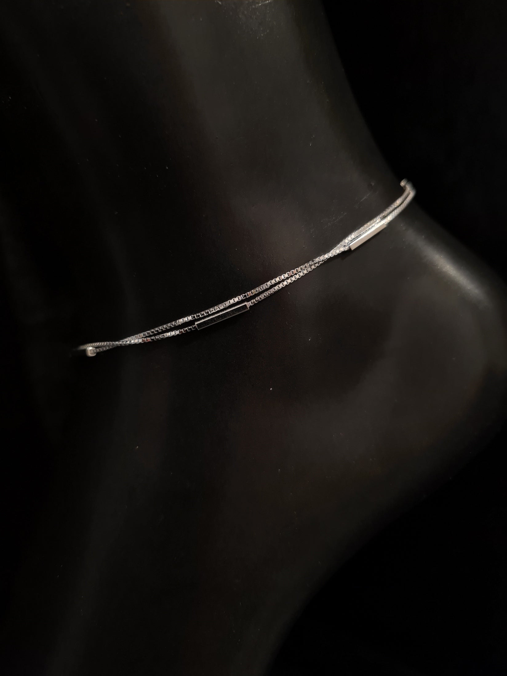 925 Sterling Silver With Platinum Plated Simplistic Double Layer Anklets