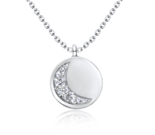 925 Cz Crescent Moon Silver Necklace