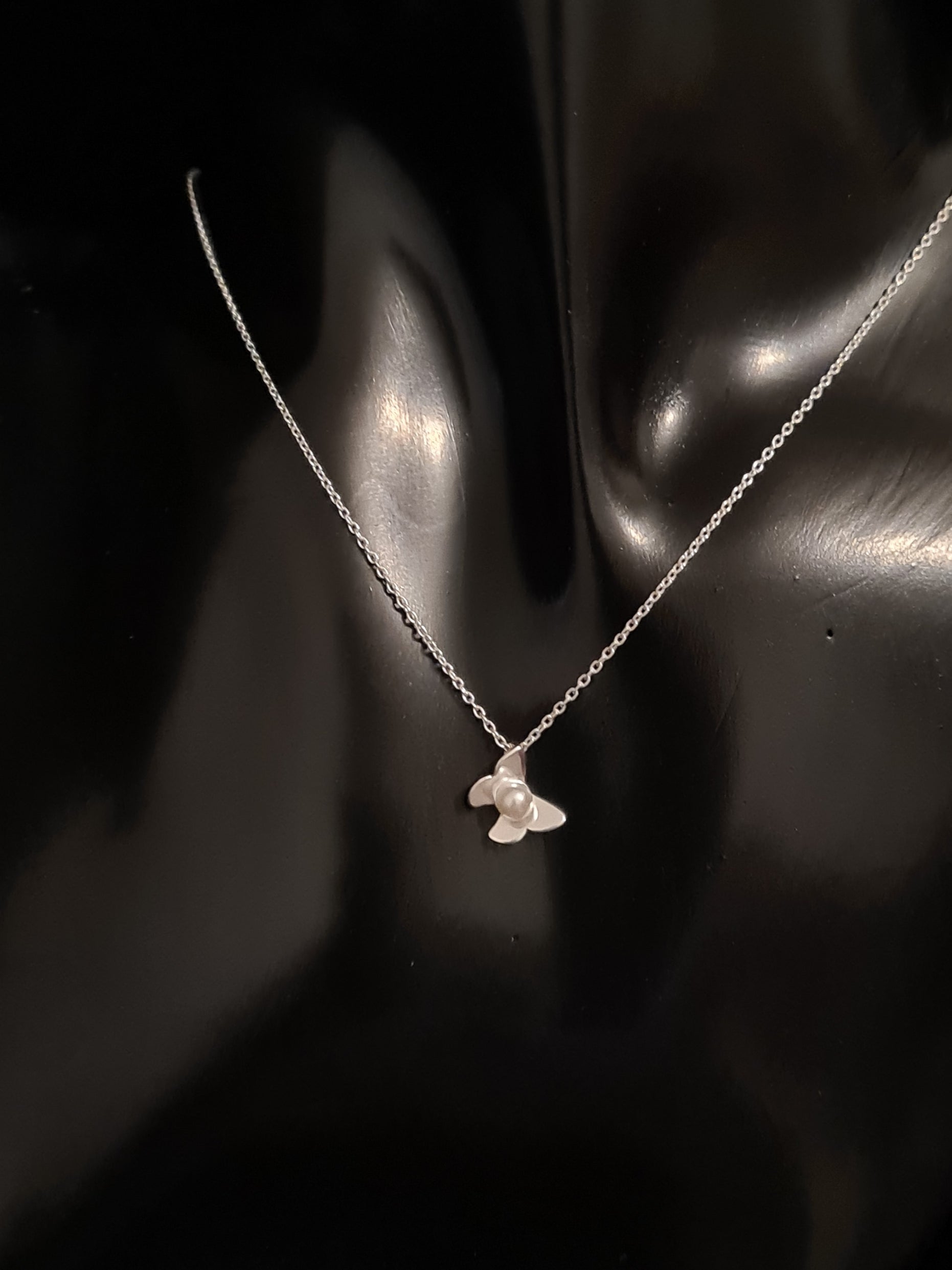 Pearly Butterfly Silver Necklace