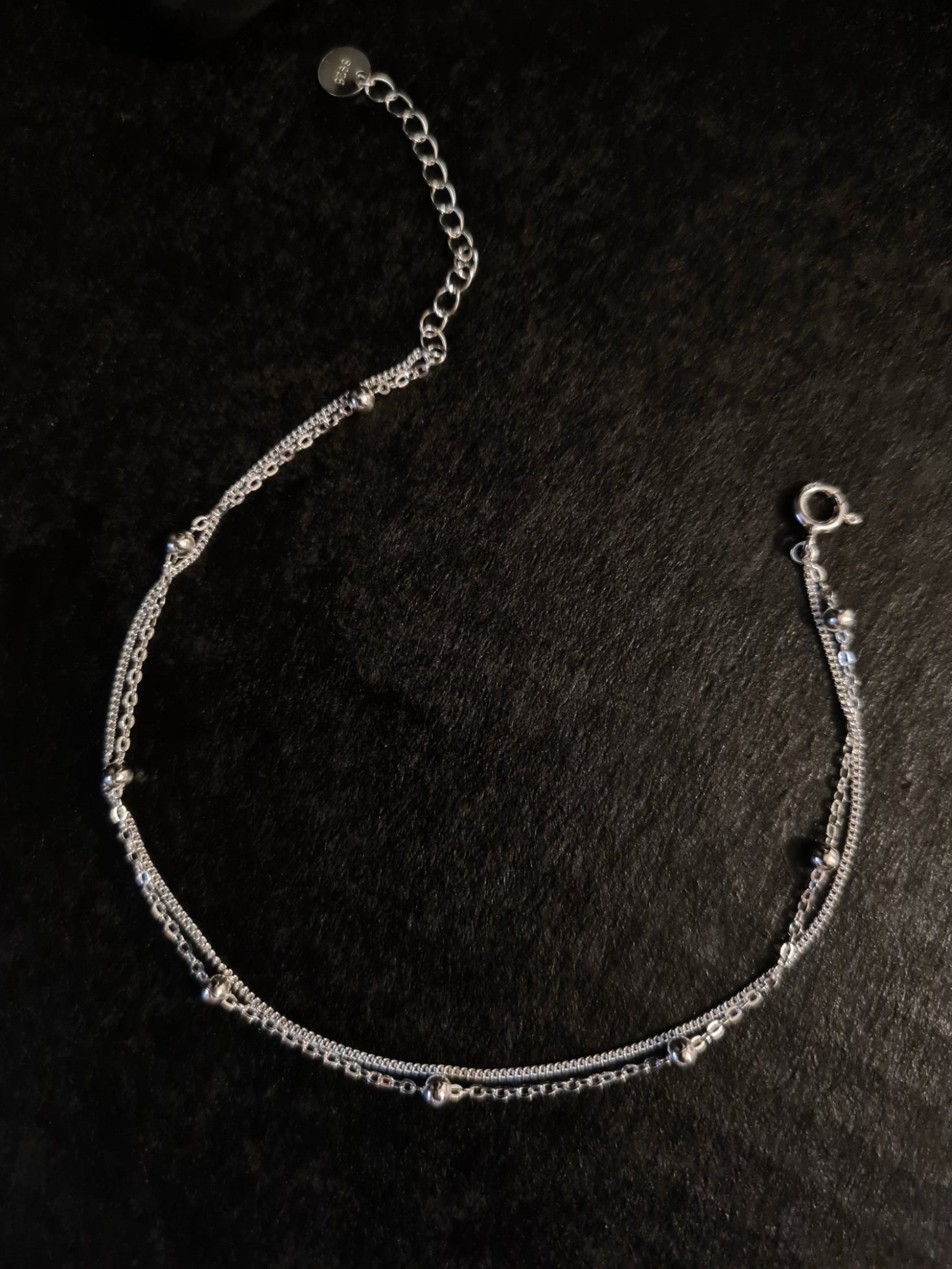 925 Sterling Silver With Silver Plated Personality Beads Double Chain Anklets