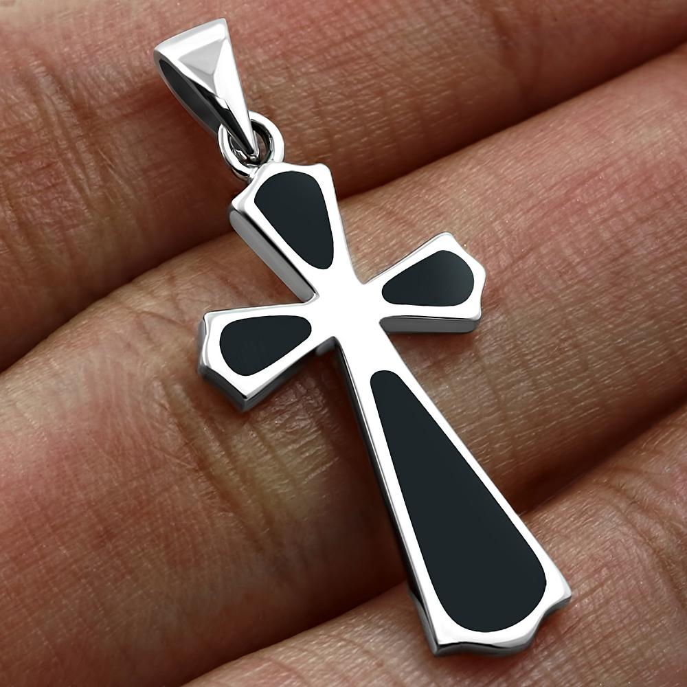 Black Onyx Cross Silver Pendant