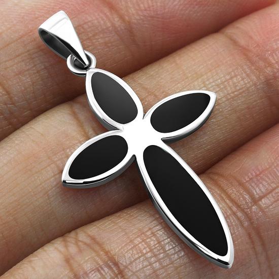 Black Onyx Cross Silver Pendant