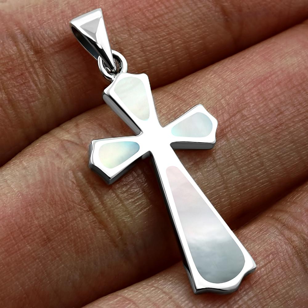 Mother of Pearl Silver Cross Pendant