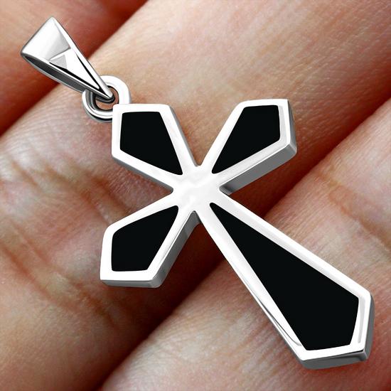 Black Onyx Silver Cross Pendant